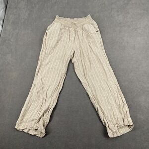 Land 'N Sea Pants Womens Large Beige Striped Mid Rise Straight Leg Elastic Waist